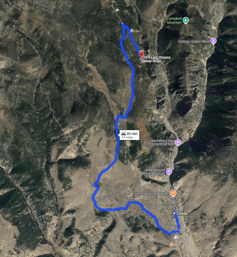 Map Creede to Last Chance Mine - Topographic